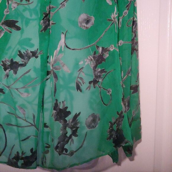 Alice & Olivia Burnout Velvet L-Sleeve Kelly Green/Grey Whimsy Sheer Blouse XS - Picture 7 of 13